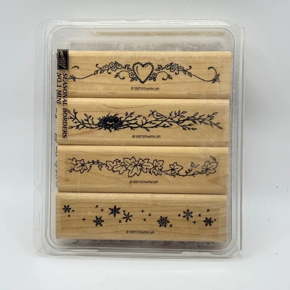 Stampin Up Seasonal Borders No 1 Mini Wood Rubber Stamp Set 1997 Vintage 4pc